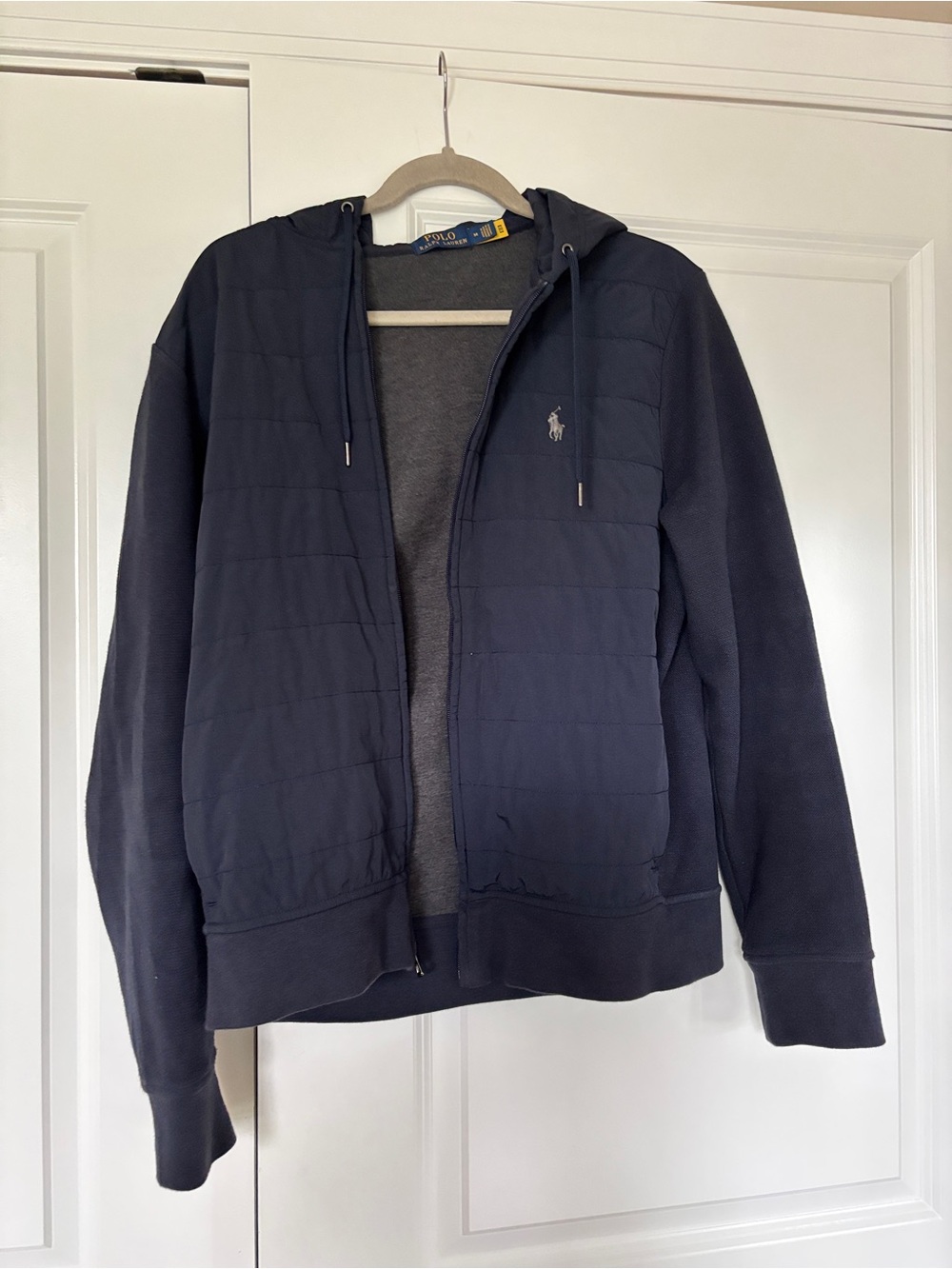 Polo Ralph Lauren Men’s Paneled Hooded Jacket Hybrid Full-Zip Size M Navy Blue